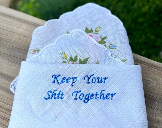 Keep Your Shit Together Wedding Handkerchief by Wedding Tokens- Wedding Keepsake- Floral Handkerchief