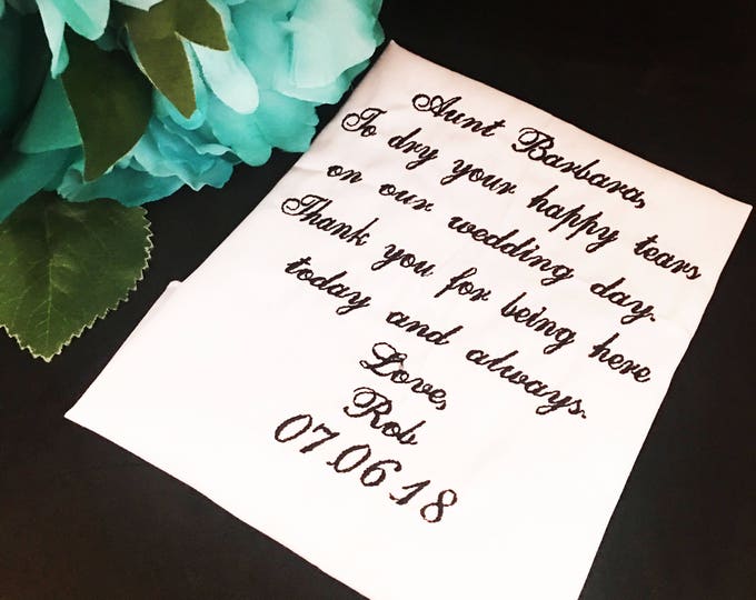 Wedding Handkerchief for the Aunt Embroidered by Wedding Tokens- Perfect Gift for an Aunt