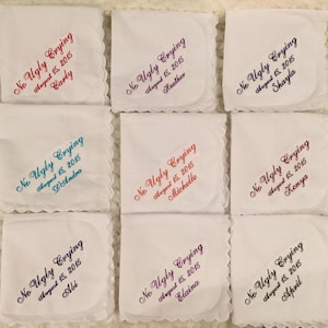No ugly crying™ wedding handkerchief with added name and date- set of 8