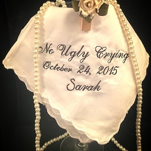 No ugly crying™ wedding handkerchief with added name and date- set of 8.