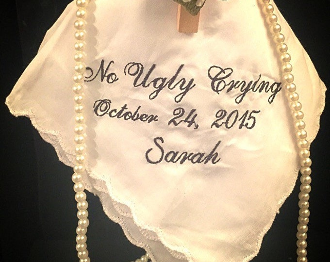 No ugly crying™ wedding handkerchief with added name and date- set of 8.