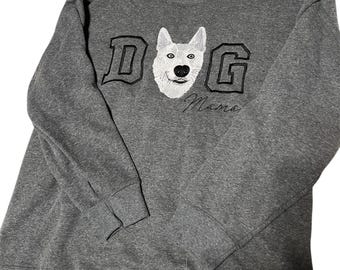 Dog Mamma Custom Embroidered Sweater with Your Dogs Image