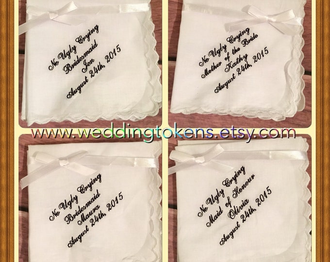 No  ugly crying™ handkerchief set with an added date and name. Set of 5