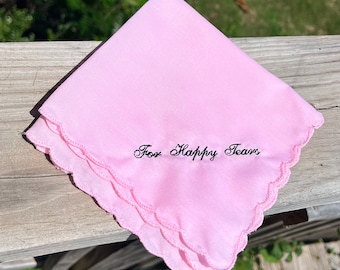 For Happy Tears Wedding handkerchief by Wedding Tokens. Your choice of color thread.