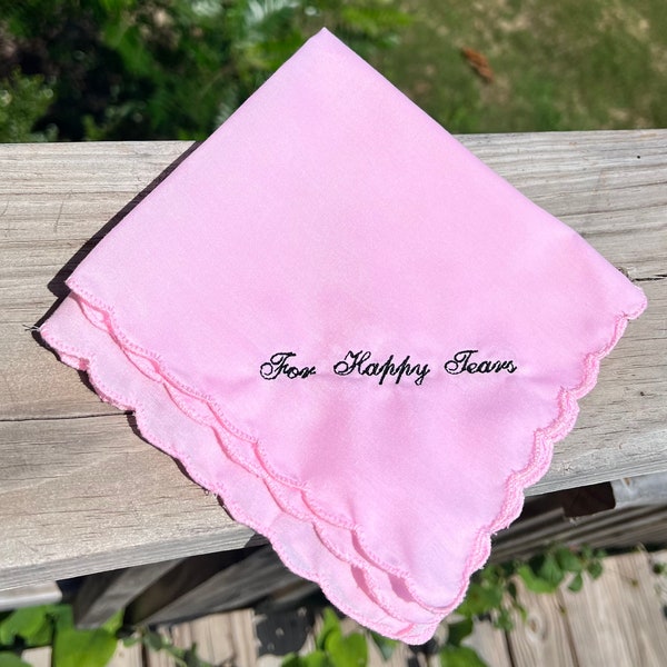 For Happy Tears Wedding handkerchief by Wedding Tokens. Your choice of color thread.