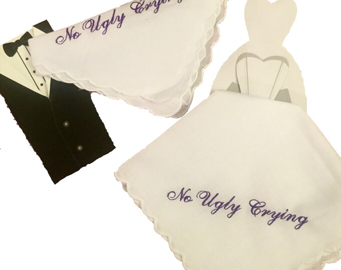 Bridesmaid Gift Set of 5  No ugly crying wedding handkerchiefs, 100% cotton by Wedding Tokens on Etsy