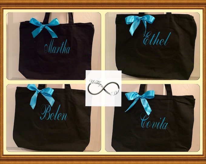 Personalized wedding tote bags ~ Bridesmaid Gifts ~any color ~ different sizes available.