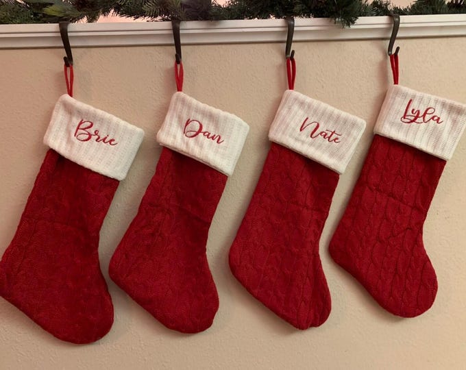 Custom Embroidered Christmas Stocking. Cable Knit Christmas Stocking- 21 inches