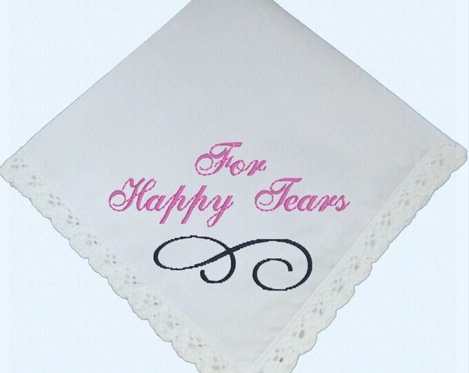 Happy Tears Lace Wedding Handkerchief Embroidered by Wedding Tokens- Perfect Wedding Favor Keepsake