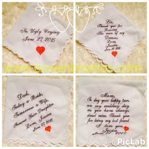 FREE SHIPPING ~ Wedding handkerchief set, mother of bride, father of bride, mother of groom and no ugly crying.