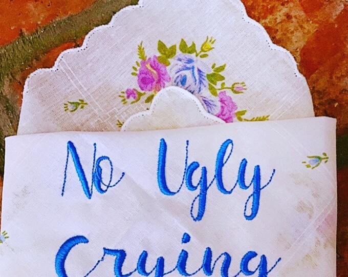 No Ugly Crying Wedding Handkerchief Floral Print By Wedding Tokens- Bridal Something Blue- Bridesmaid Gift by Wedding Tokens