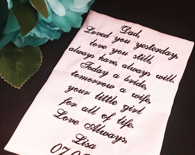 Father of The Bride Wedding Handkerchief Embroidered by Wedding Tokens- Gift for Dad From Bride