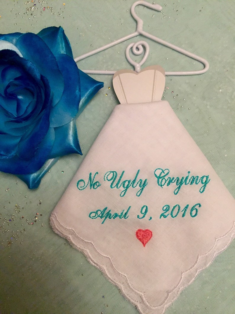 No ugly crying wedding handkerchief with an added date image 1