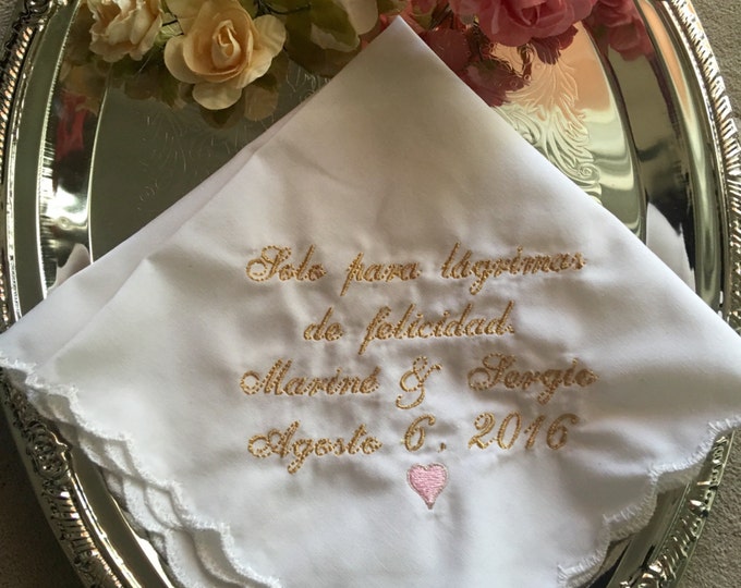 Spanish wedding handkerchief Personalized by Wedding Tokens