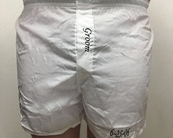 Personalized mens boxers, embroidered with what you want. Perfect groom gift for a wedding night or anniversary
