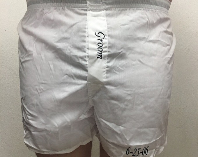 Personalized mens boxers, embroidered with what you want. Perfect groom gift for a wedding night or anniversary