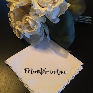 Listo para enviar- Monster In Law Wedding Handkerchief by Wedding Tokens