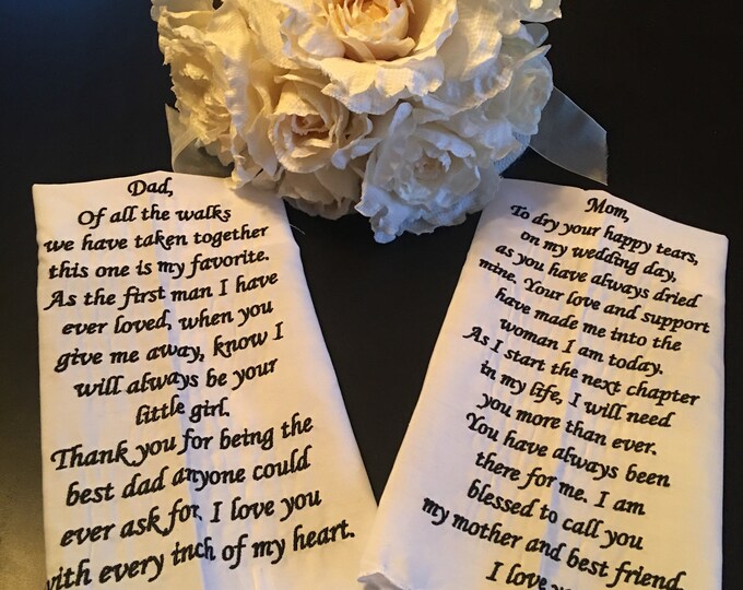 Ready to Ship- Mother and Father of the Bride Wedding Handkerchief Set by Wedding Tokens Sale