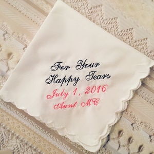 For your happy tears wedding handkerchief with an added name and date
