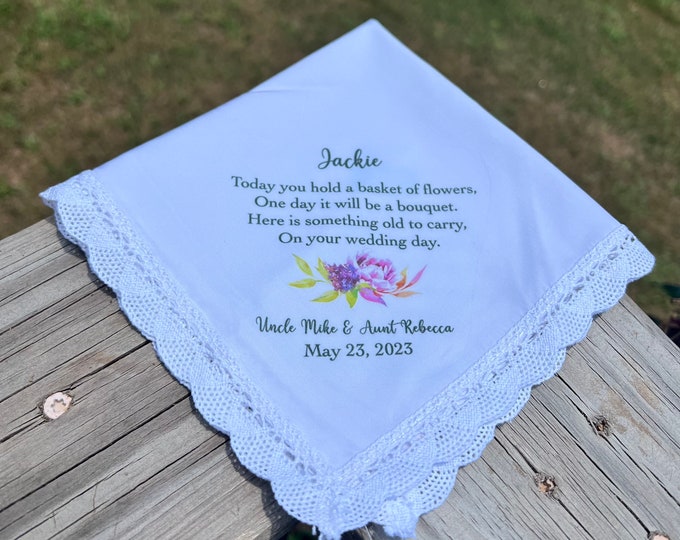 Flower Girl Wedding Handkerchief - Flower Girl Gift- Flower Girl Keepsake- Lace Handkerchief
