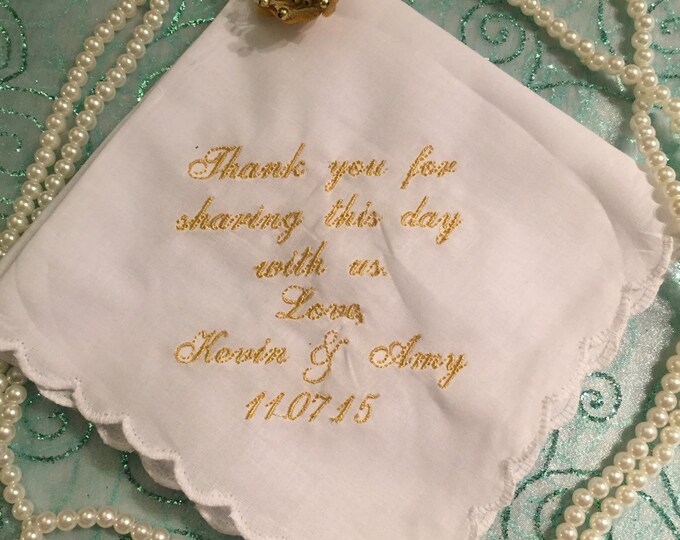 Wedding Handkerchief~Thank you for sharing this day with us by Wedding Tokens
