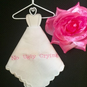 Will you be my bridesmaid? No ugly crying wedding handkerchief-any font. Your choice of color thread.