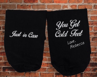 Cold Feet Socks- Funny Groom Gift - made by Wedding Tokens- Just in Case You Get Cold Feet Mens Dress Socks