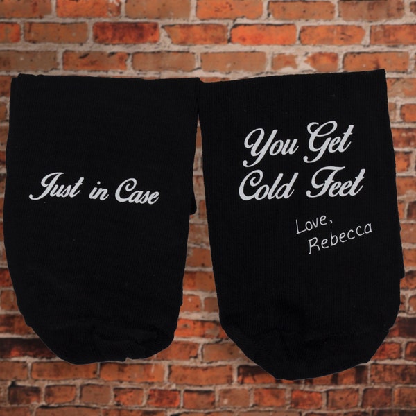 Cold Feet Socks- Funny Groom Gift - made by Wedding Tokens- Just in Case You Get Cold Feet Mens Dress Socks