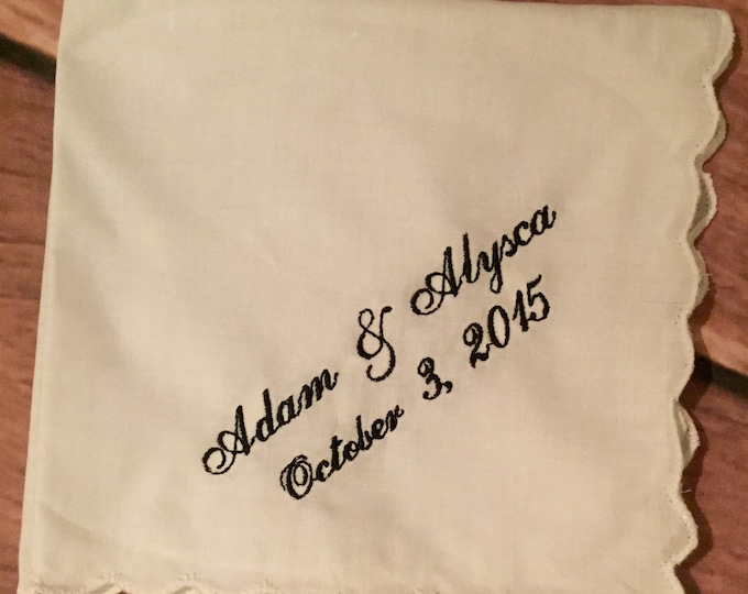 Wedding handkerchief with a name and date set of 3