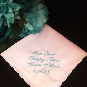 For Your Happy Tears Wedding Handkerchief Personalized by Wedding Tokens Embroidered Handkerchief image 1