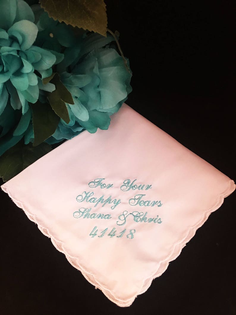 For Your Happy Tears Wedding Handkerchief Personalized by Wedding Tokens Embroidered Handkerchief image 1