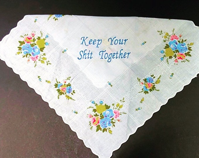 Keep Your Shit Together Wedding Handkerchief by Wedding Tokens- Wedding Keepsake- Floral Handkerchief