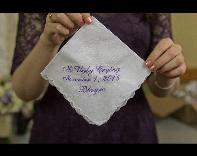 No ugly crying wedding handkerchief with added name and date