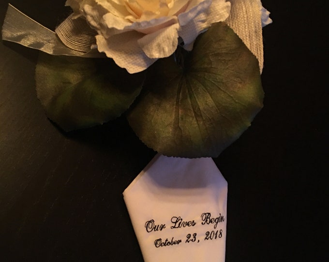 Our Lives Begin Lace Wedding Handkerchief/ Bouquet Wrap by Wedding Tokens