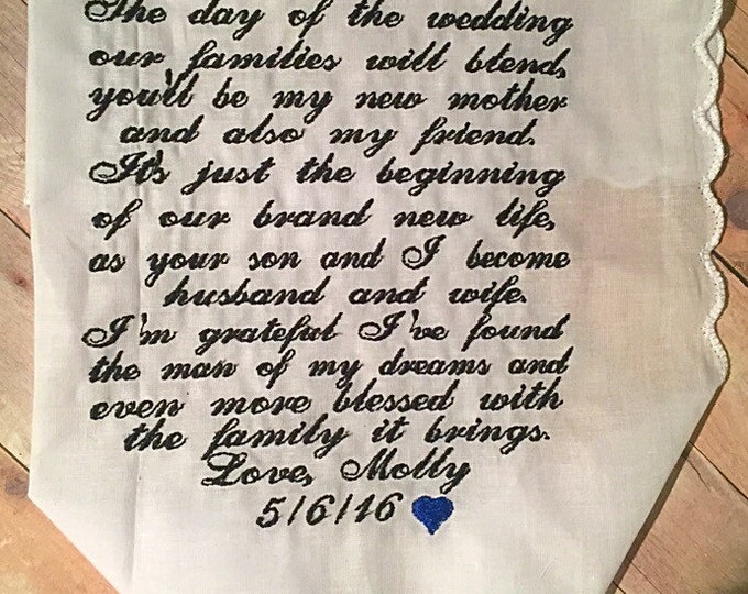 Mother of the groom wedding handkerchief Sale