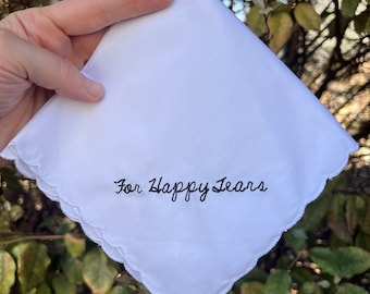 For your happy tears wedding handkerchief with an added name and date- Perfect Bridesmaid Gift