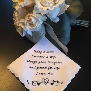 Listo para enviar- Madre / Padre de la novia Pañuelo de boda por fichas de boda