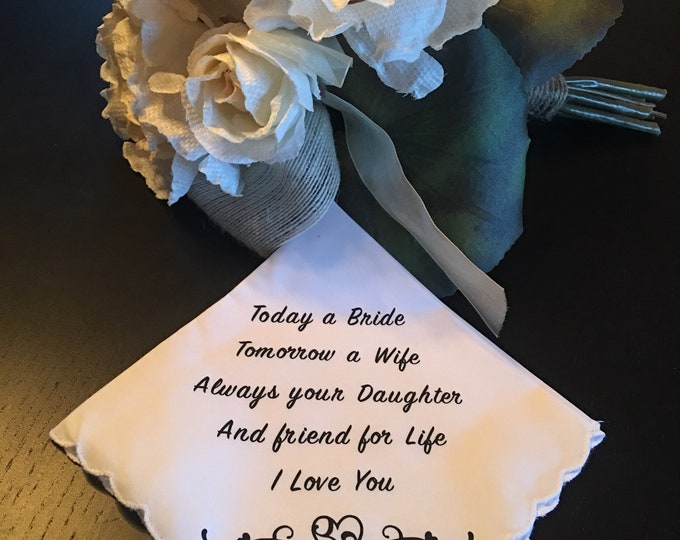 Ready To Ship- Mother/Father of the Bride Wedding Handkerchief by Wedding Tokens