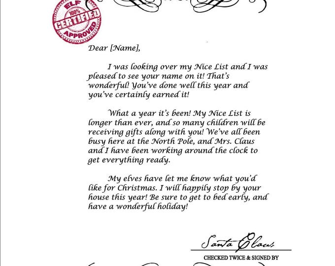 Letter from Santa- Santa Claus - INSTANT DOWNLOAD - Printable PDF with Editable Text
