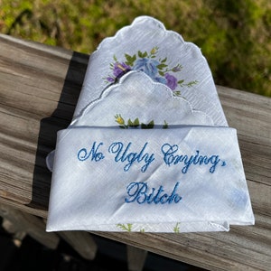 No Ugly Crying Wedding Handkerchief Embroidered  by Wedding Tokens