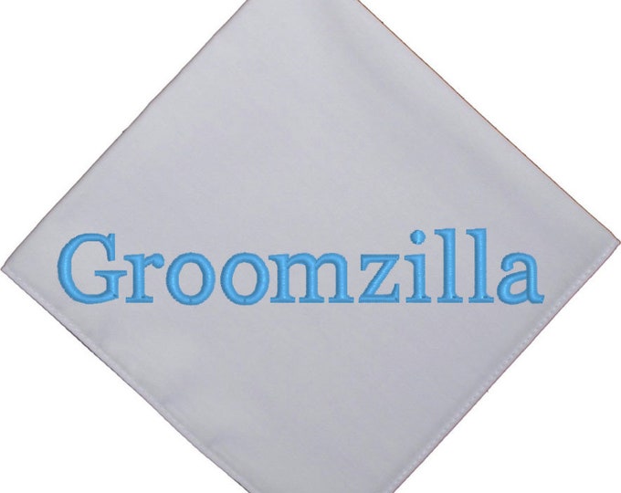Groomzilla Wedding Handkerchief Embroidered by Wedding Tokens- Funny Groom Gift- Wedding Keepsake