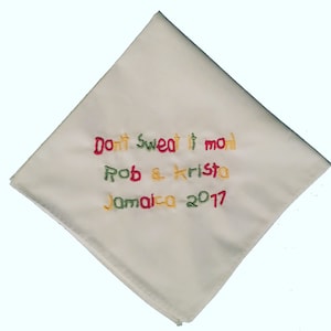 Jamaica Wedding Dont sweat it Mon Pañuelo de boda por Wedding Tokens