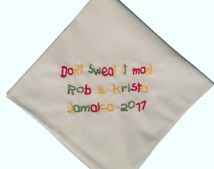 Jamaica Wedding Dont sweat it Mon Wedding handkerchief by Wedding Tokens