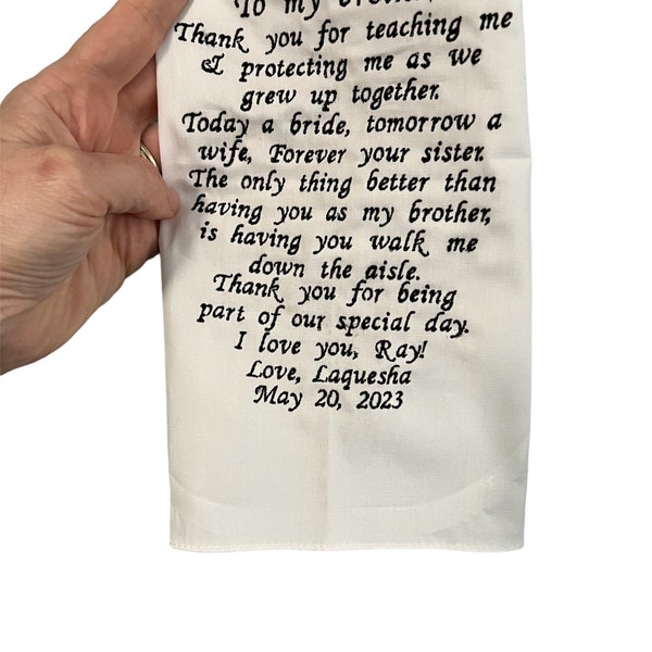 Brother Wedding Handkerchief Embroidered by Wedding Tokens- Wedding Keepsake for Brother of the Bride