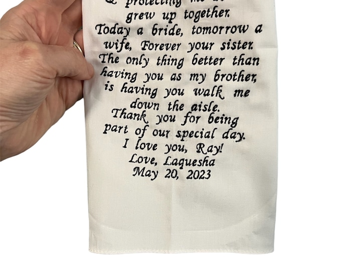 Brother Wedding Handkerchief Embroidered by Wedding Tokens- Wedding Keepsake for Brother of the Bride