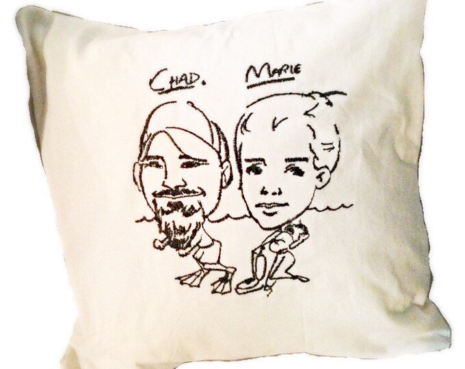 Custom Pillow Embroidered With Your Photo on it. Caricature Pillow by Wedding Tokens- Gift for Bride and Groom-Anniversary Gift- Keepsake