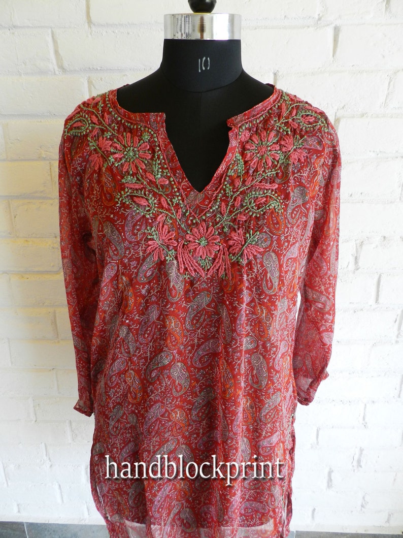 Women/'s Plus Size Maroon Tunic,Chiffon Tunic,Indian Tunic,Embroidered Tunic,Women/'s Tunic,Top and Tees,Indian Kurti,Beach Tunic,Summer Tunic