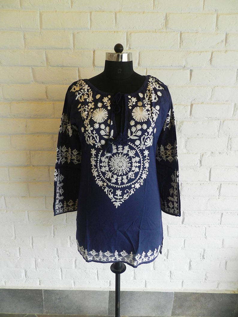 Blue Embroidered Tunic Top,Ladies Blue Cotton Tunic,Summer Tunic,Beach Tunic,Beach Cover Up,Top /& Tees,Valentine/'s Top Tunic,Indian Tunic