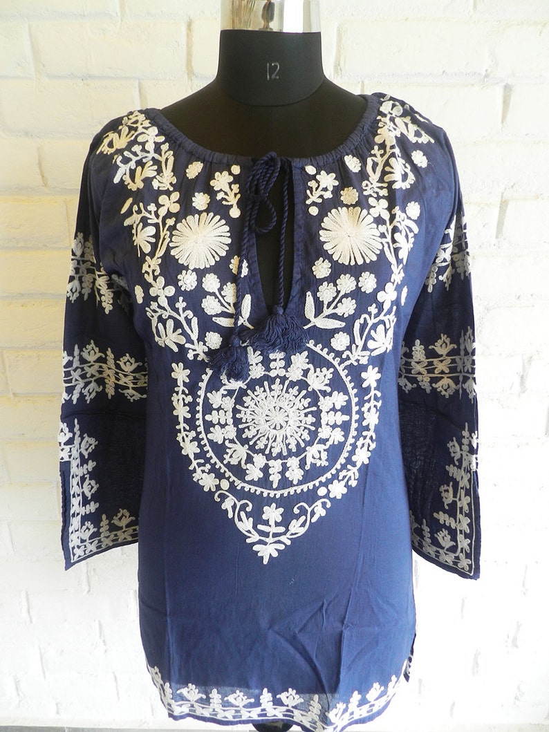 Blue Embroidered Tunic Top,Ladies Blue Cotton Tunic,Summer Tunic,Beach Tunic,Beach Cover Up,Top /& Tees,Valentine/'s Top Tunic,Indian Tunic