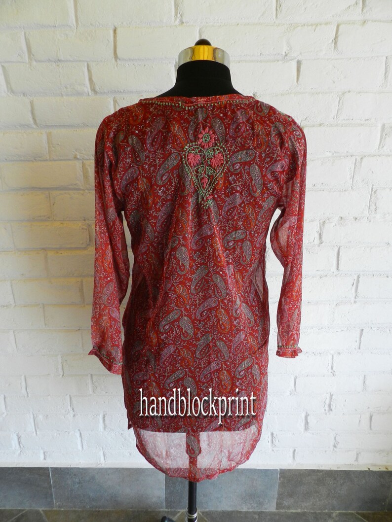 Women/'s Plus Size Maroon Tunic,Chiffon Tunic,Indian Tunic,Embroidered Tunic,Women/'s Tunic,Top and Tees,Indian Kurti,Beach Tunic,Summer Tunic
